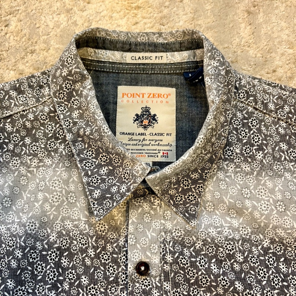 Point Zero Men's Black & Grey Ombré Floral Patterned Button Shirt Size Xlarge - Picture 6 of 12